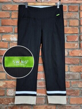 Swing Control Size 10 Black Cropped Golf Pants Colorblock Pull On Stretch Womens